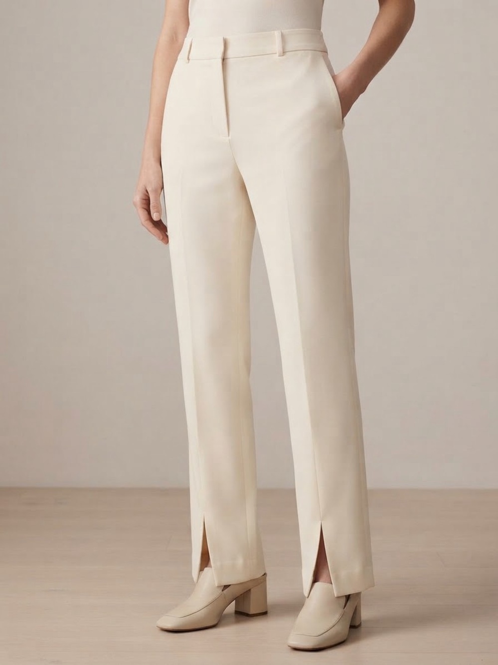 J. McLaughlin Cream Split-Hem Tailored Trousers